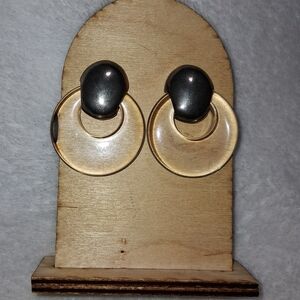 Silver and Clear Lucite Hoop Earrings